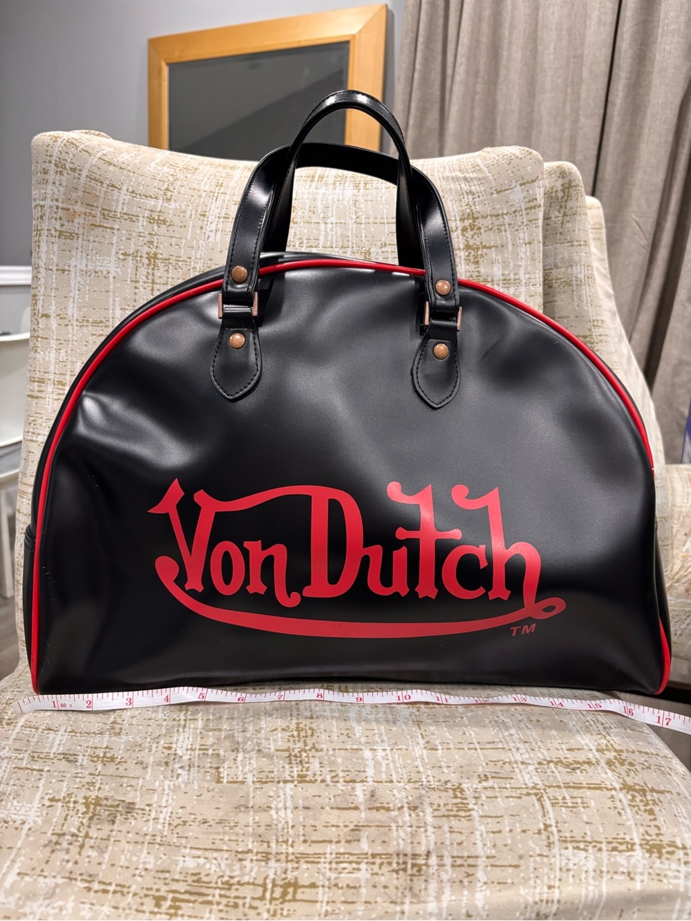 Von Dutch Black and Red Dome Travel bowling bag Y2k